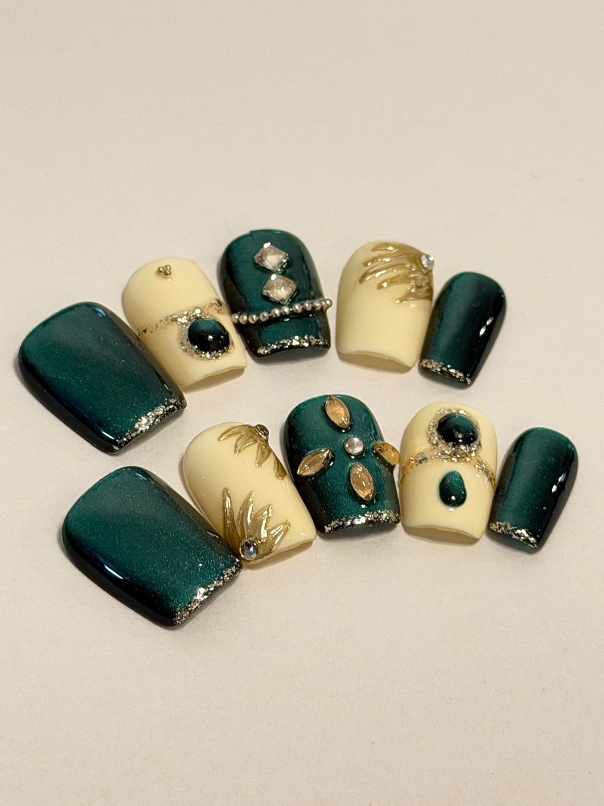 Emerald Grace – Luxe Gem Press-On Nails