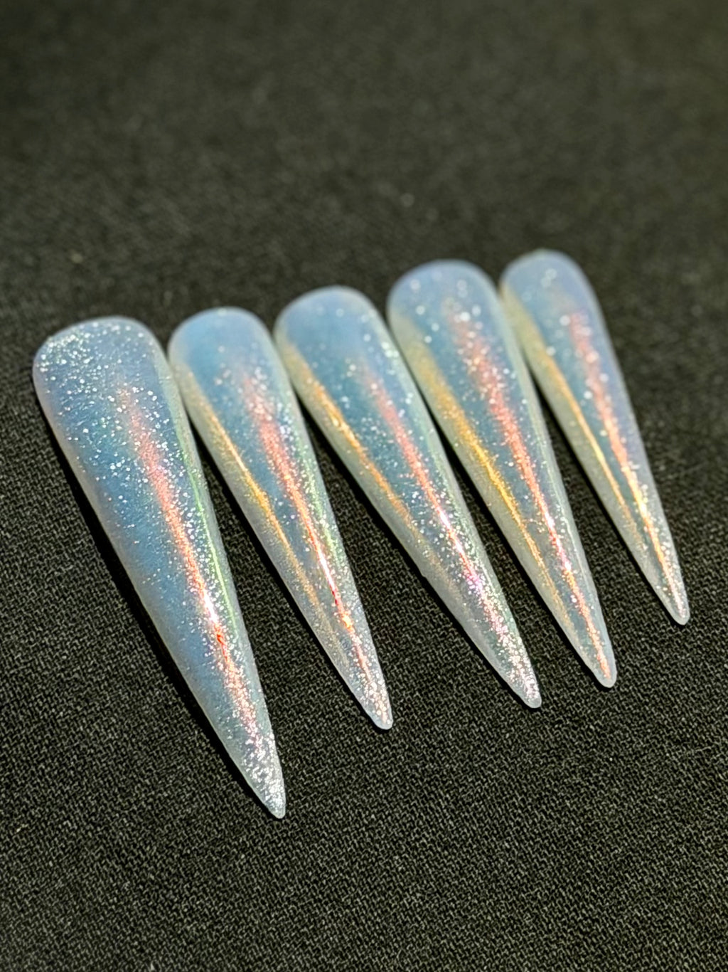 Iridescent Whisper – Ethereal Blue Press-On Nails with Celestial Glow