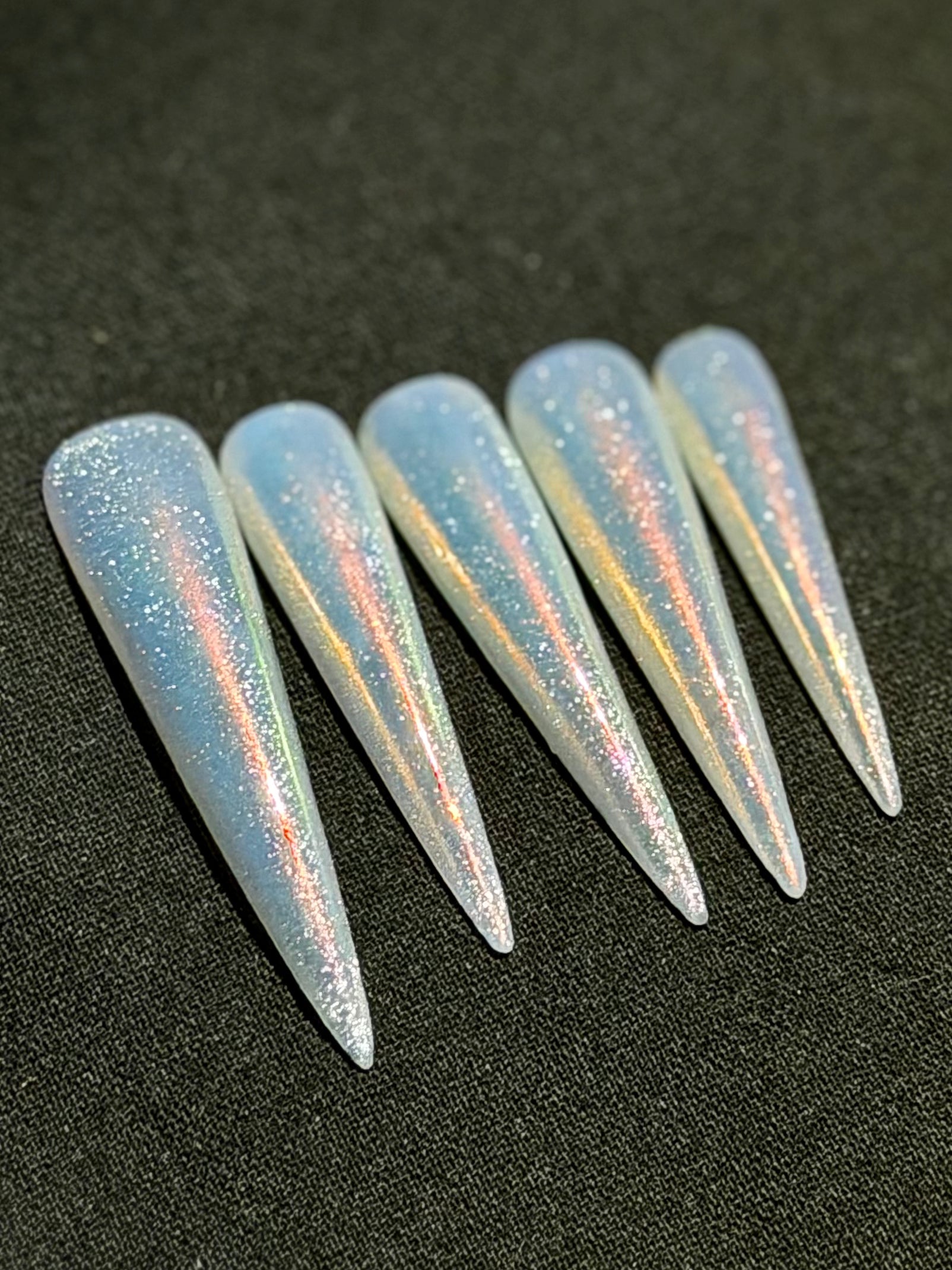 Iridescent Whisper – Ethereal Blue Press-On Nails with Celestial Glow