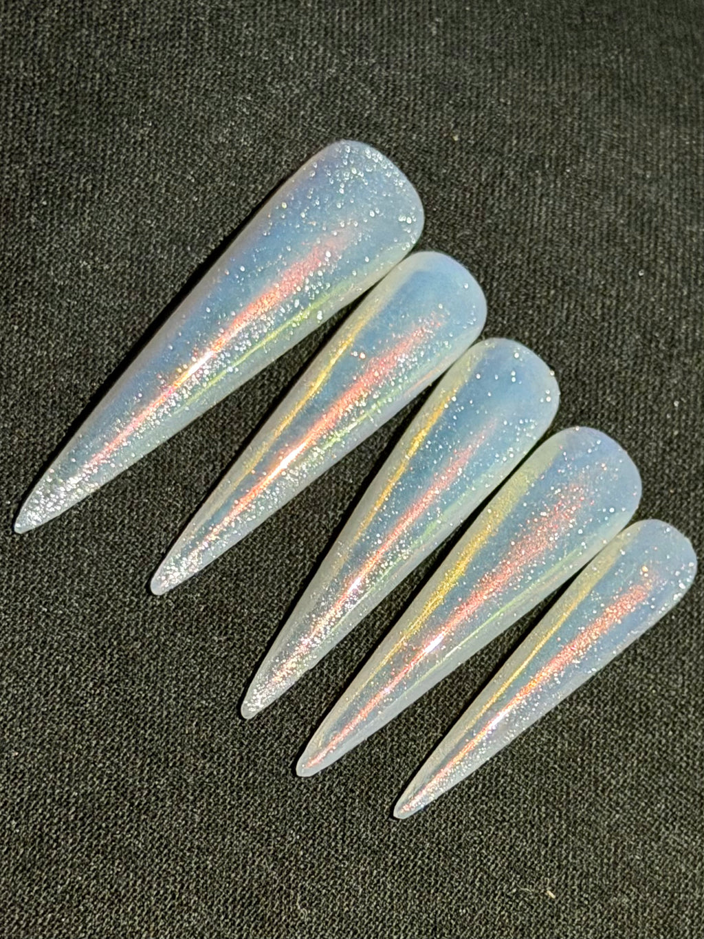 Iridescent Whisper – Ethereal Blue Press-On Nails with Celestial Glow