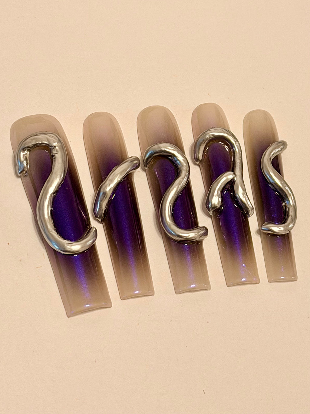 Holy Resilience – Violet & Silver Press-On Nails