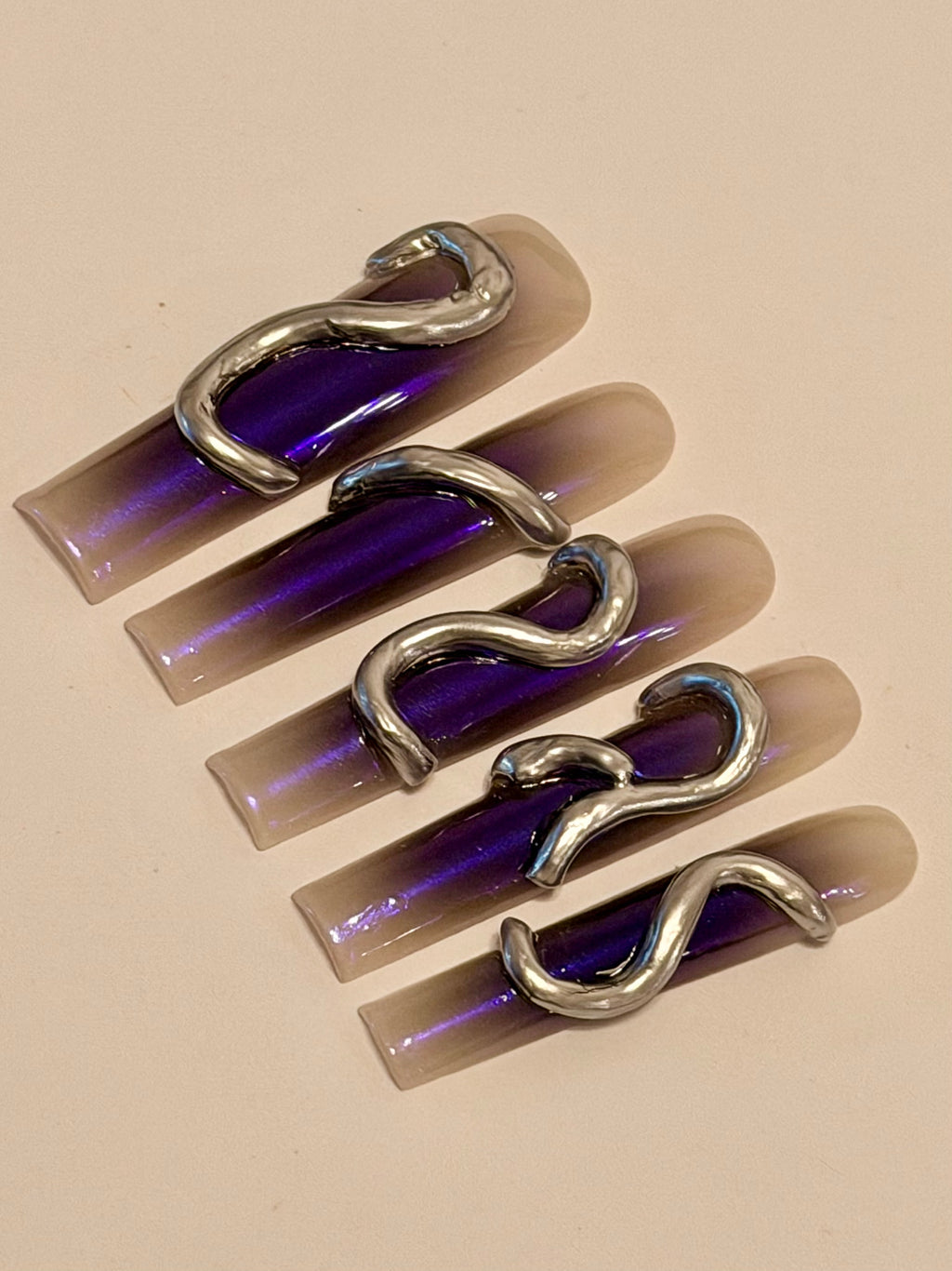 Holy Resilience – Violet & Silver Press-On Nails