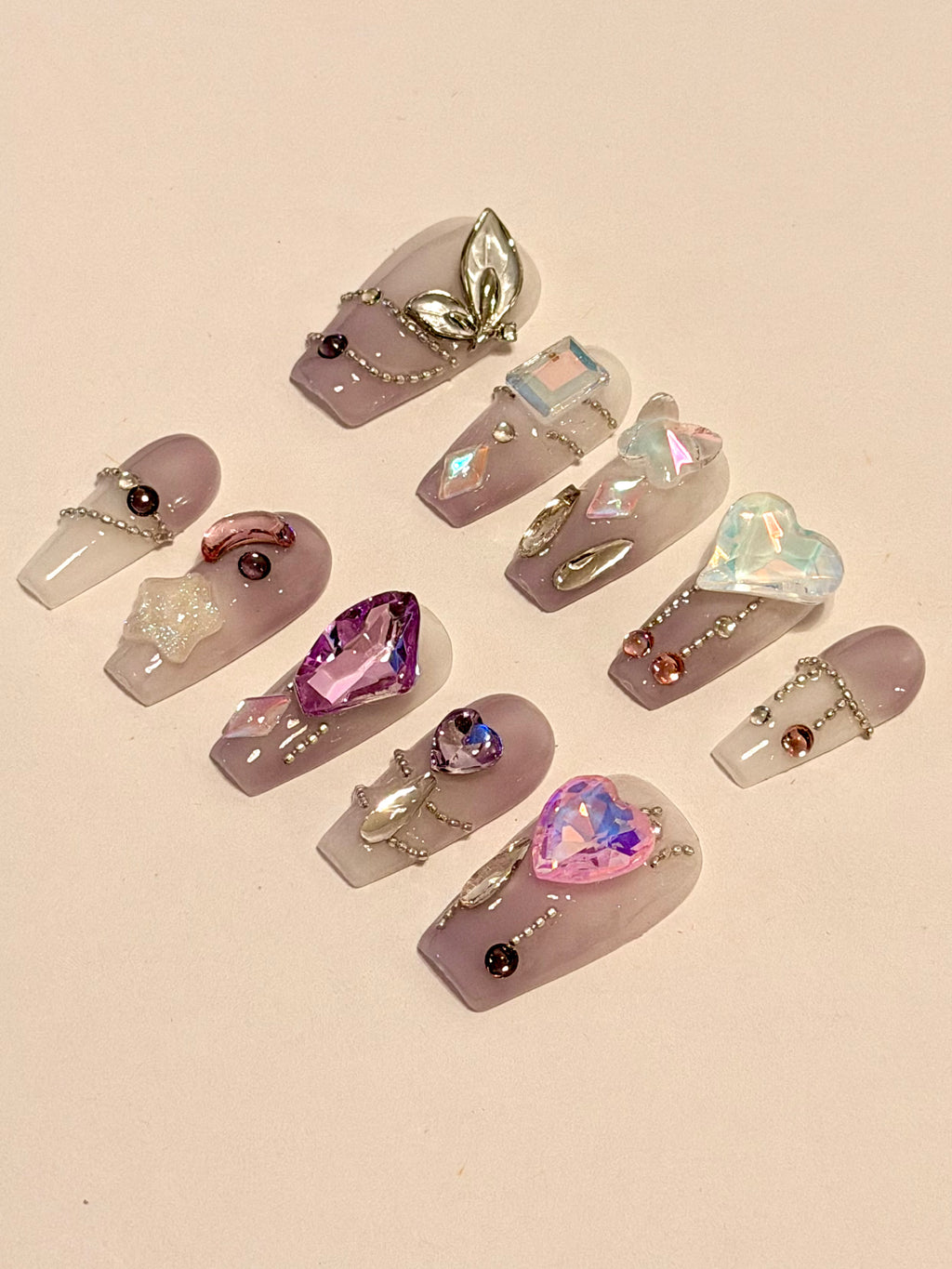 Purity – Elegant White Pearl-Inspired Press-On Nails with Gemstone Accents