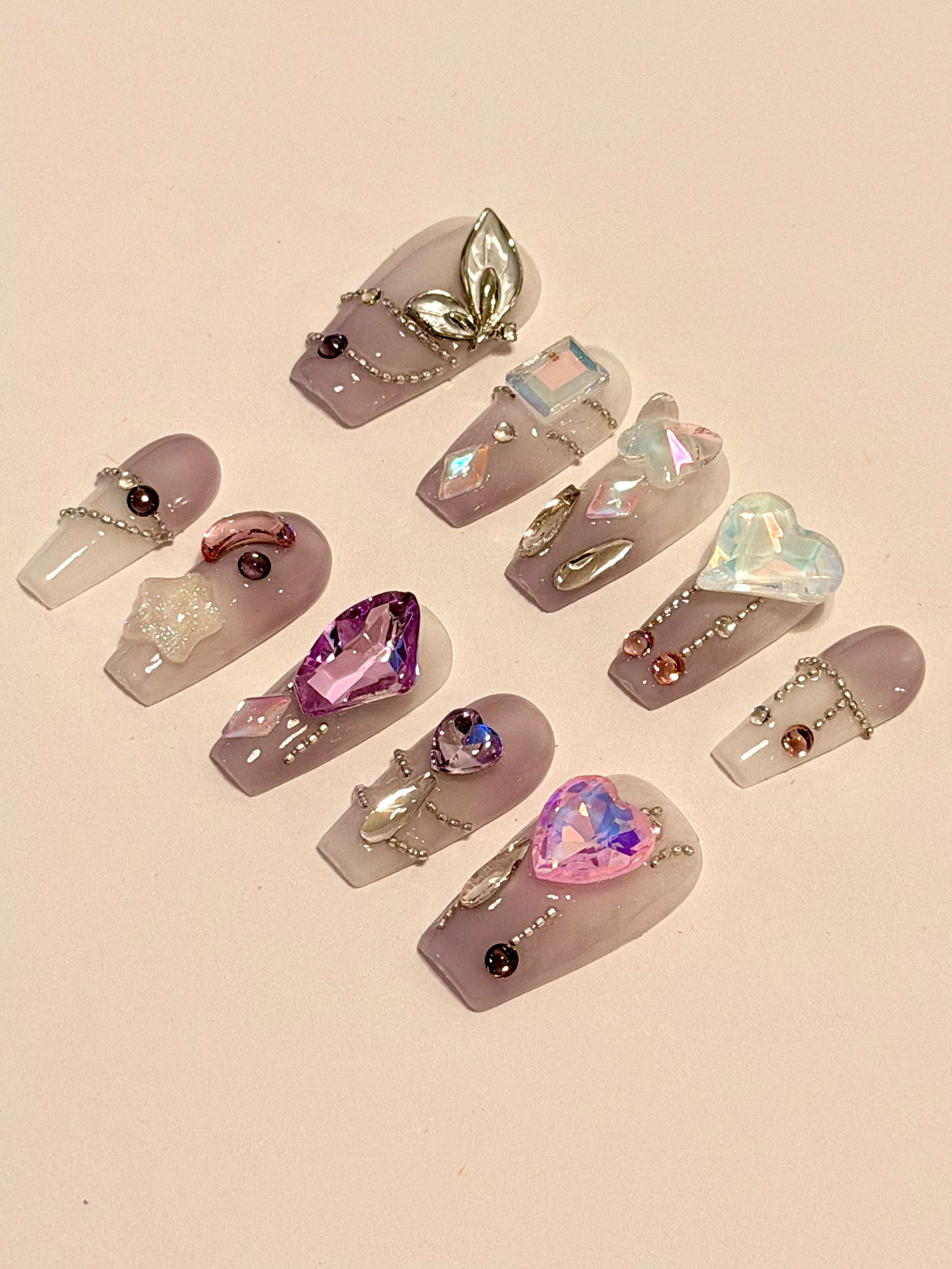 Purity – Elegant White Pearl-Inspired Press-On Nails with Gemstone Accents