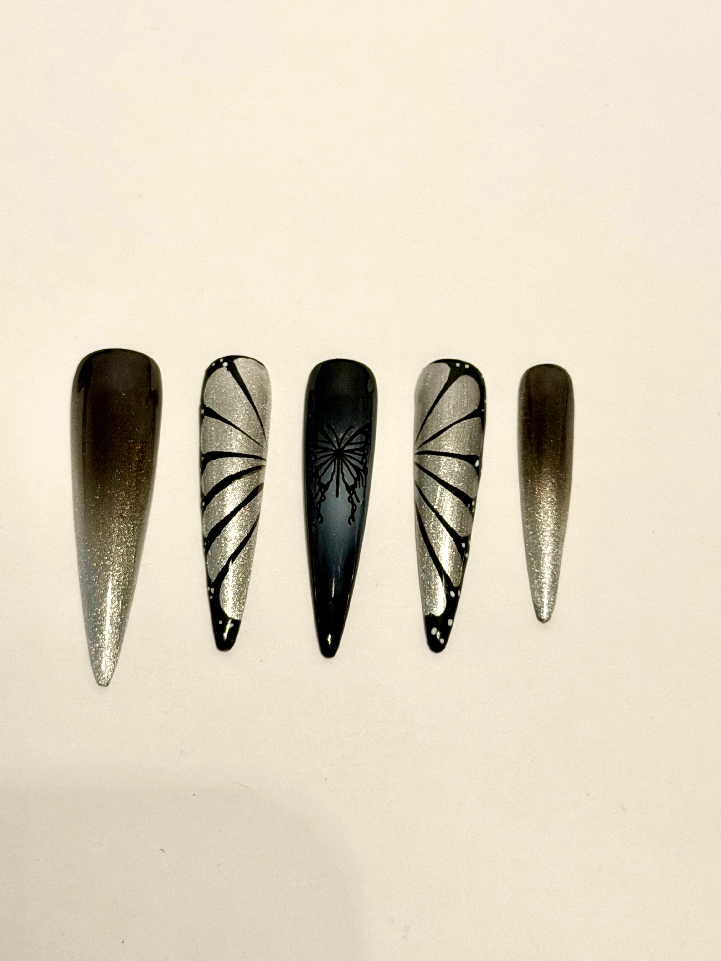 Transcendence – Butterfly Silver Press-On Nails