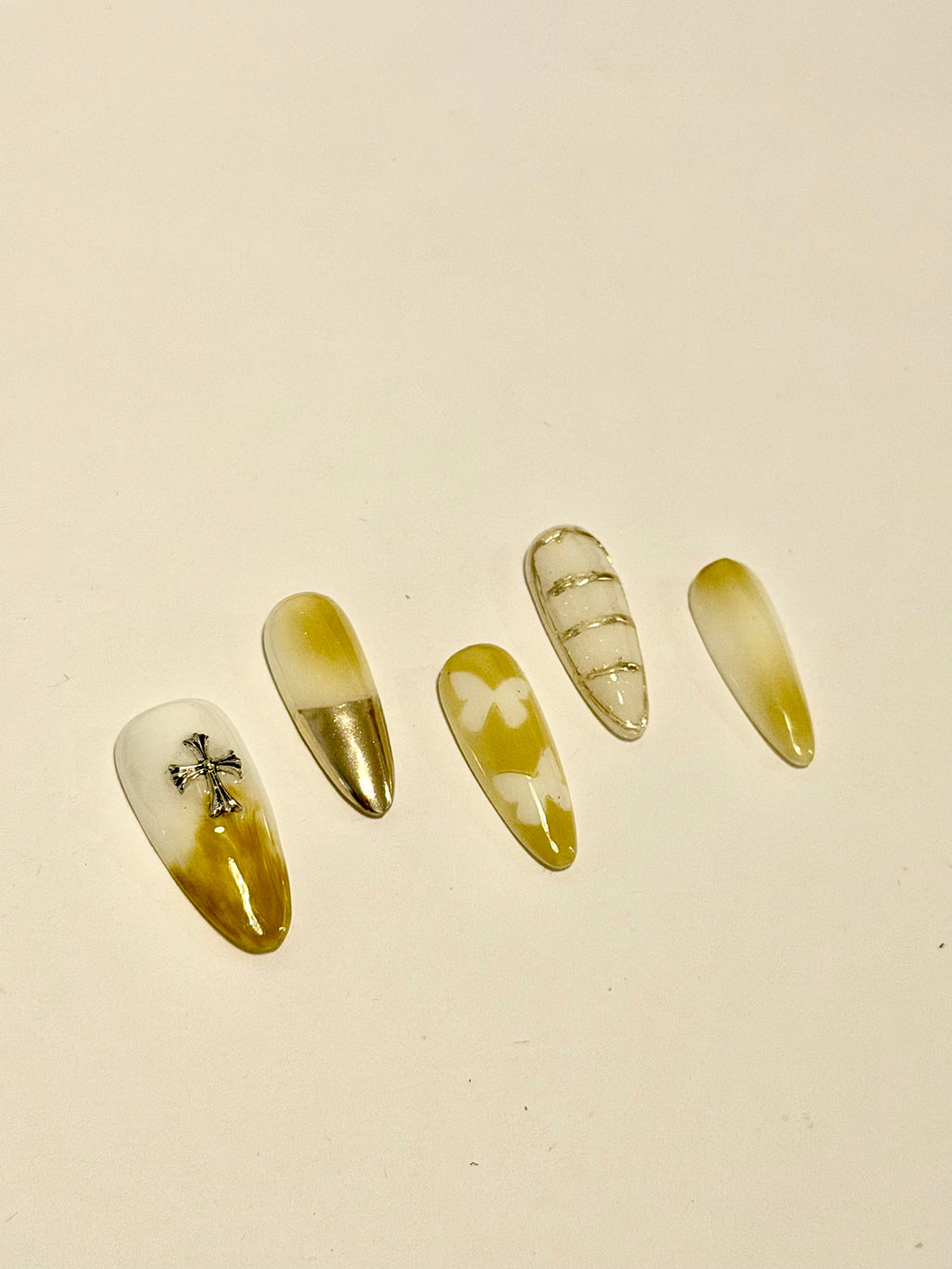 Golden Salvation – White & Gold Faith-Inspired Press-On Nails