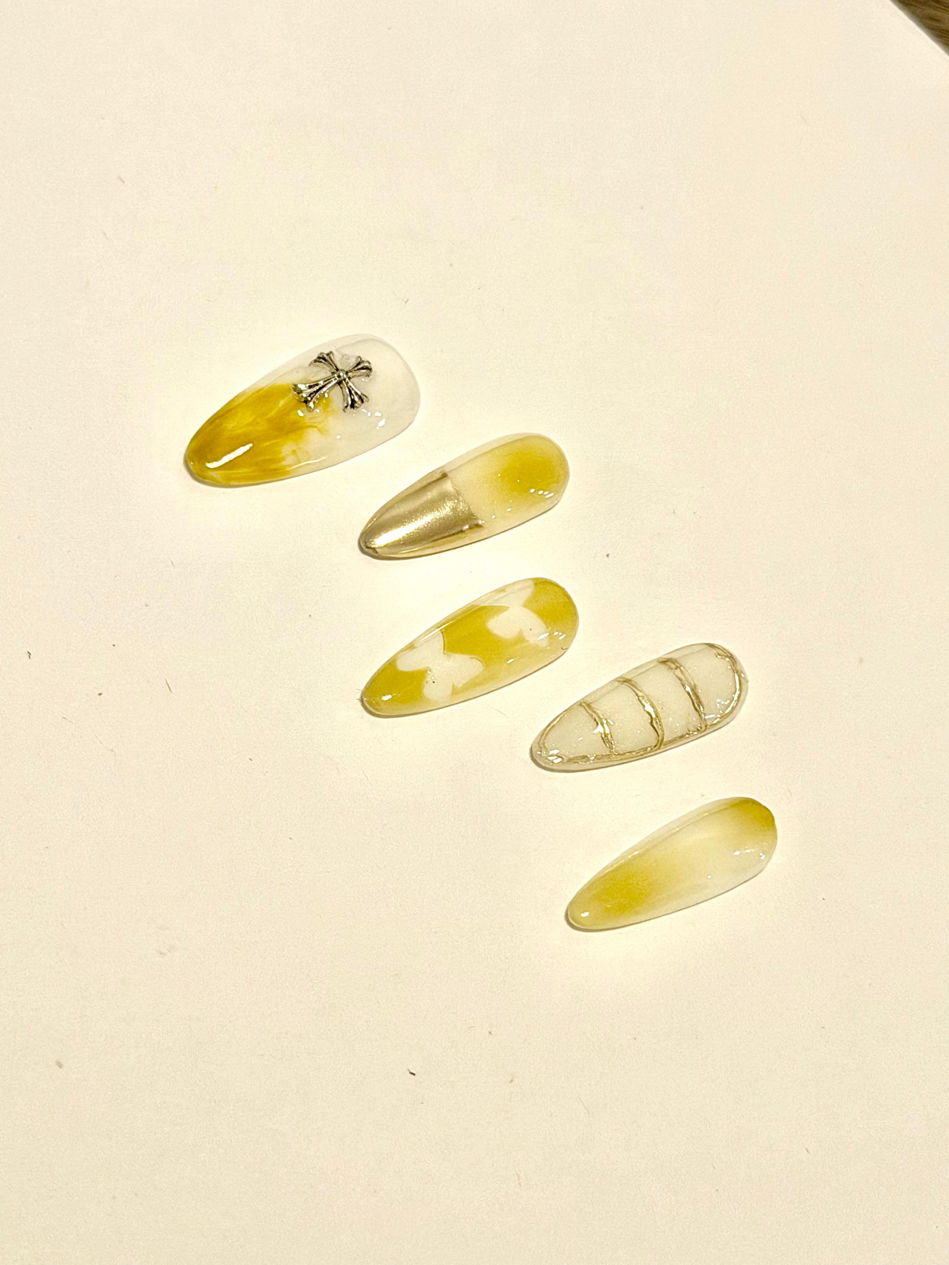 Golden Salvation – White & Gold Faith-Inspired Press-On Nails