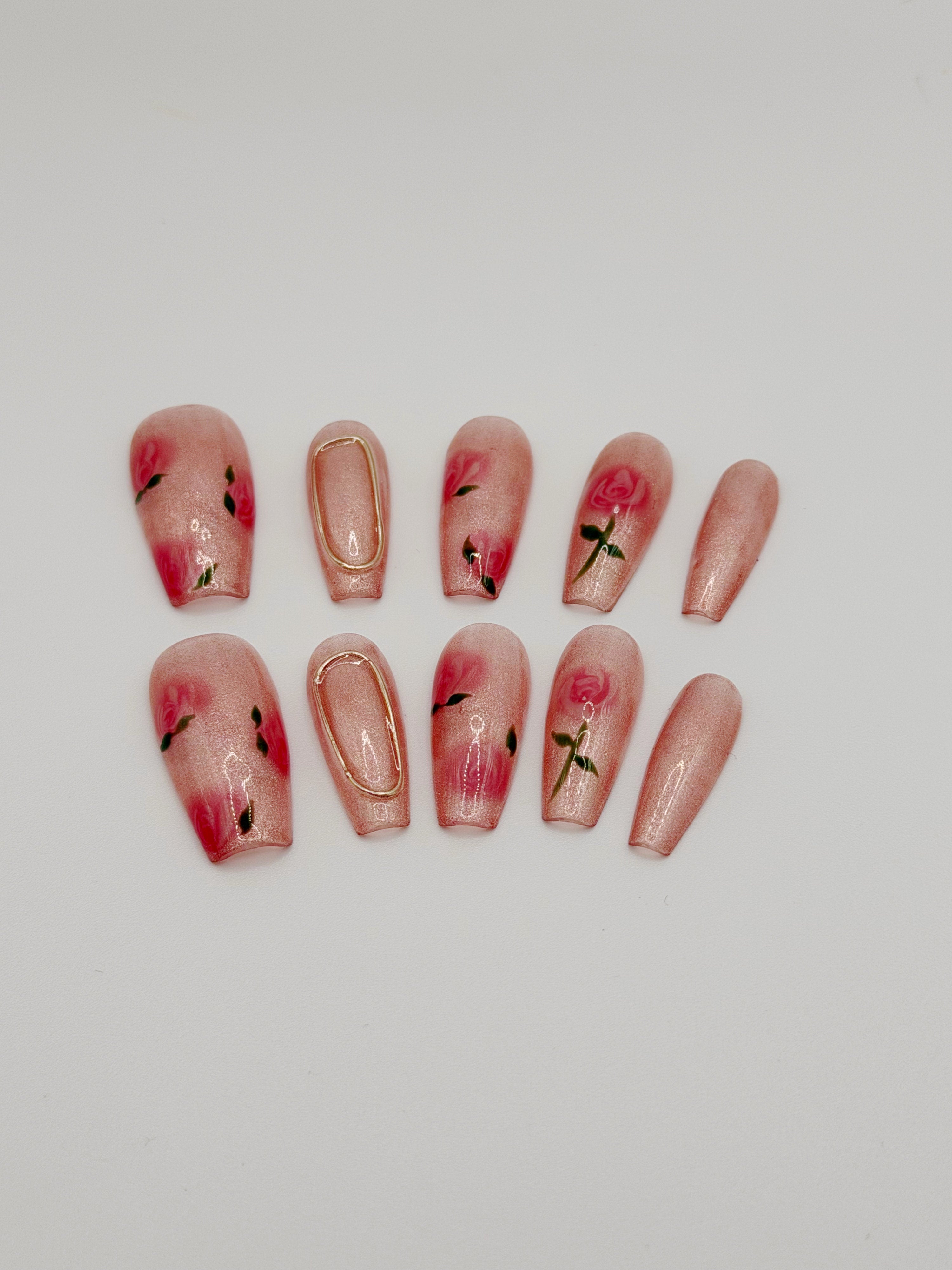 Sparkling Blossom – Glittered Floral Press-On Nails with Elegant Shimmer