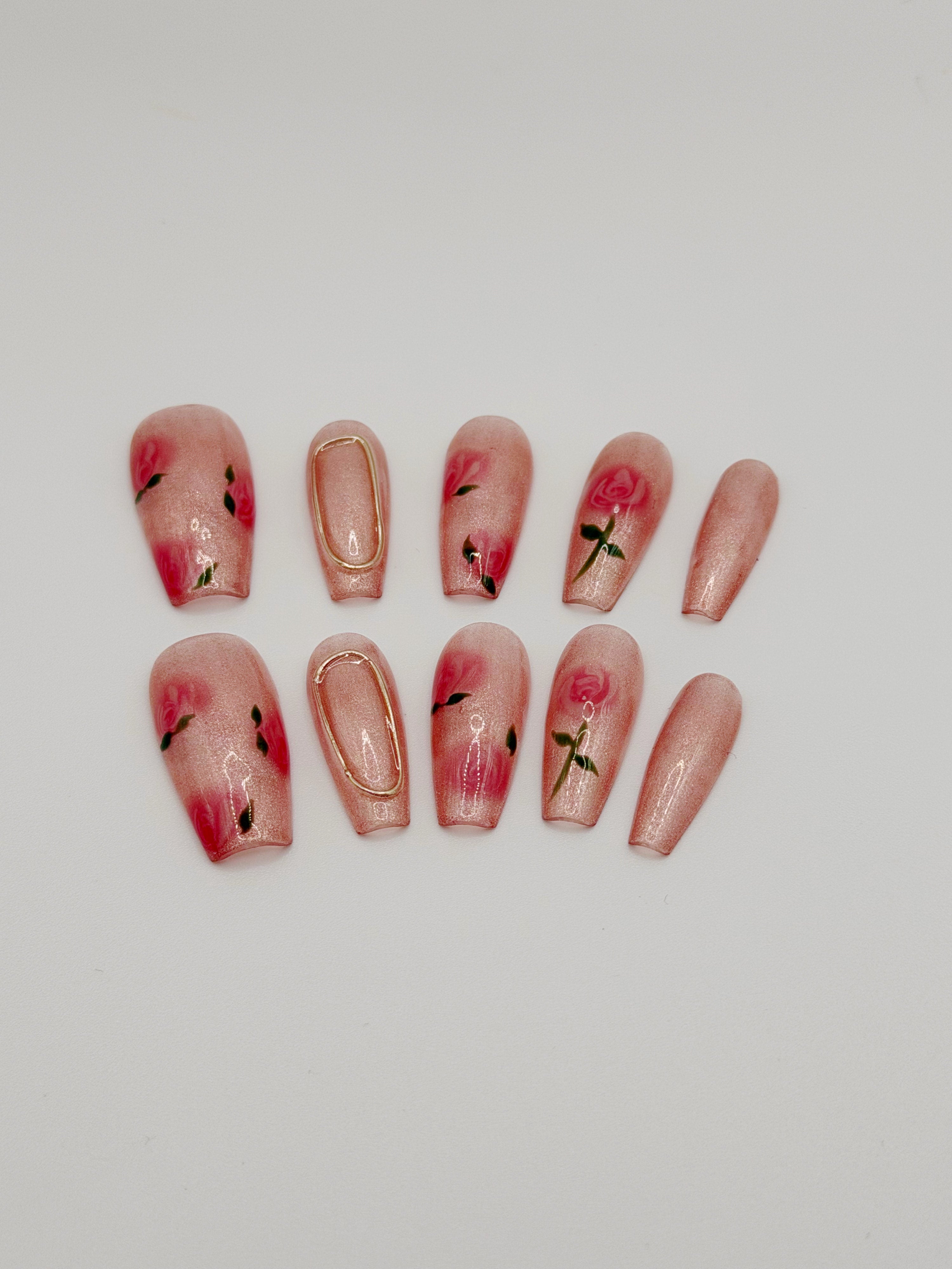 Sparkling Blossom – Glittered Floral Press-On Nails with Elegant Shimmer