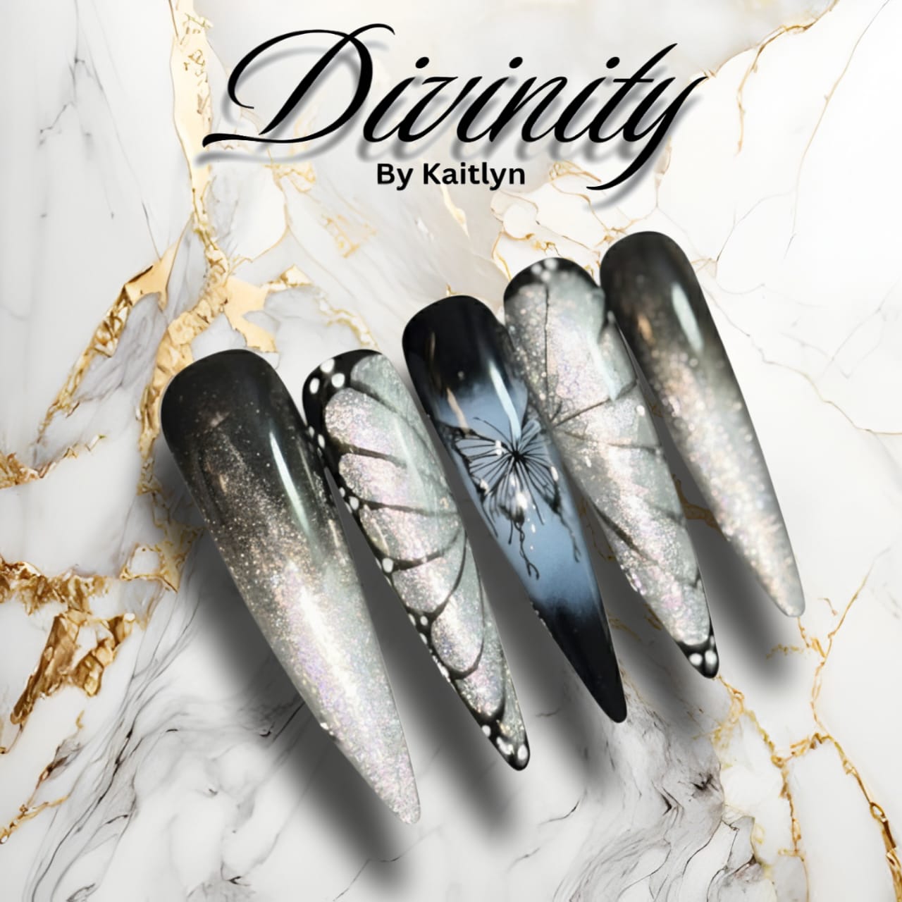 Transcendence – Butterfly Silver Press-On Nails