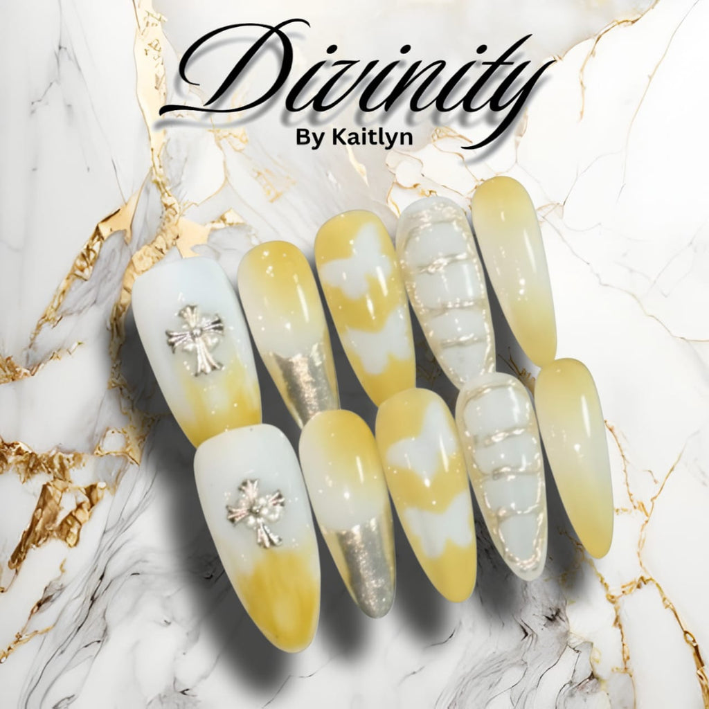 Golden Salvation – White & Gold Faith-Inspired Press-On Nails