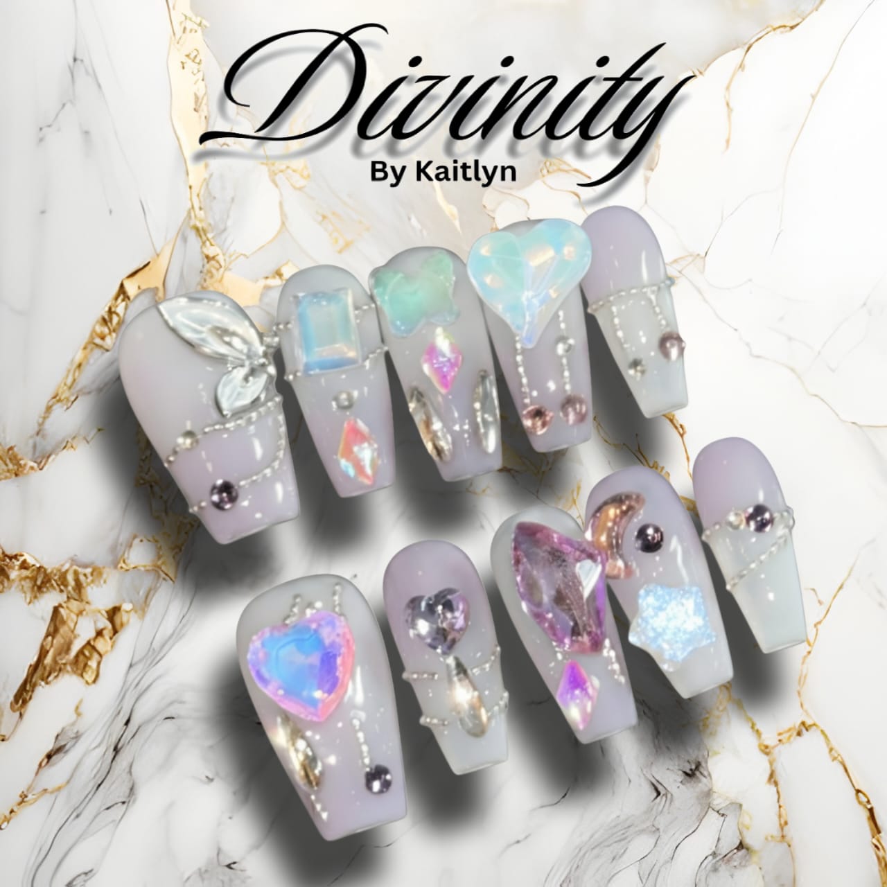 Purity – Elegant White Pearl-Inspired Press-On Nails with Gemstone Accents