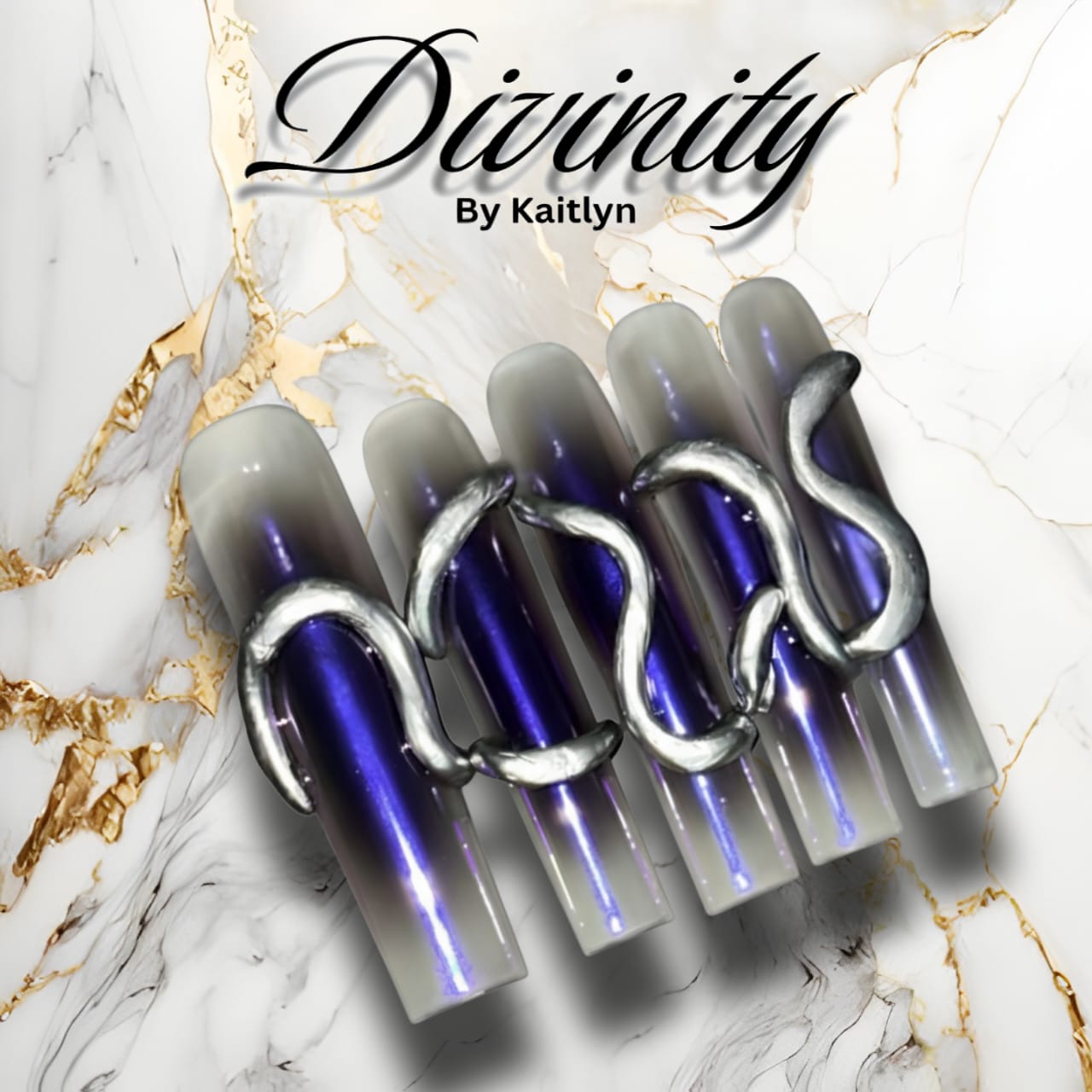 Holy Resilience – Violet & Silver Press-On Nails