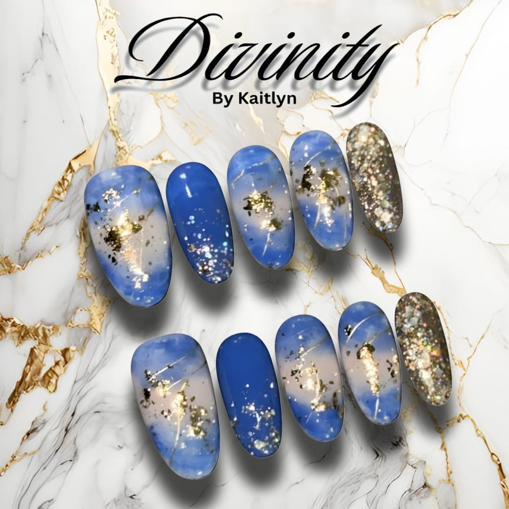 Heaven’s Veil – Divine Blue Press-On Nails